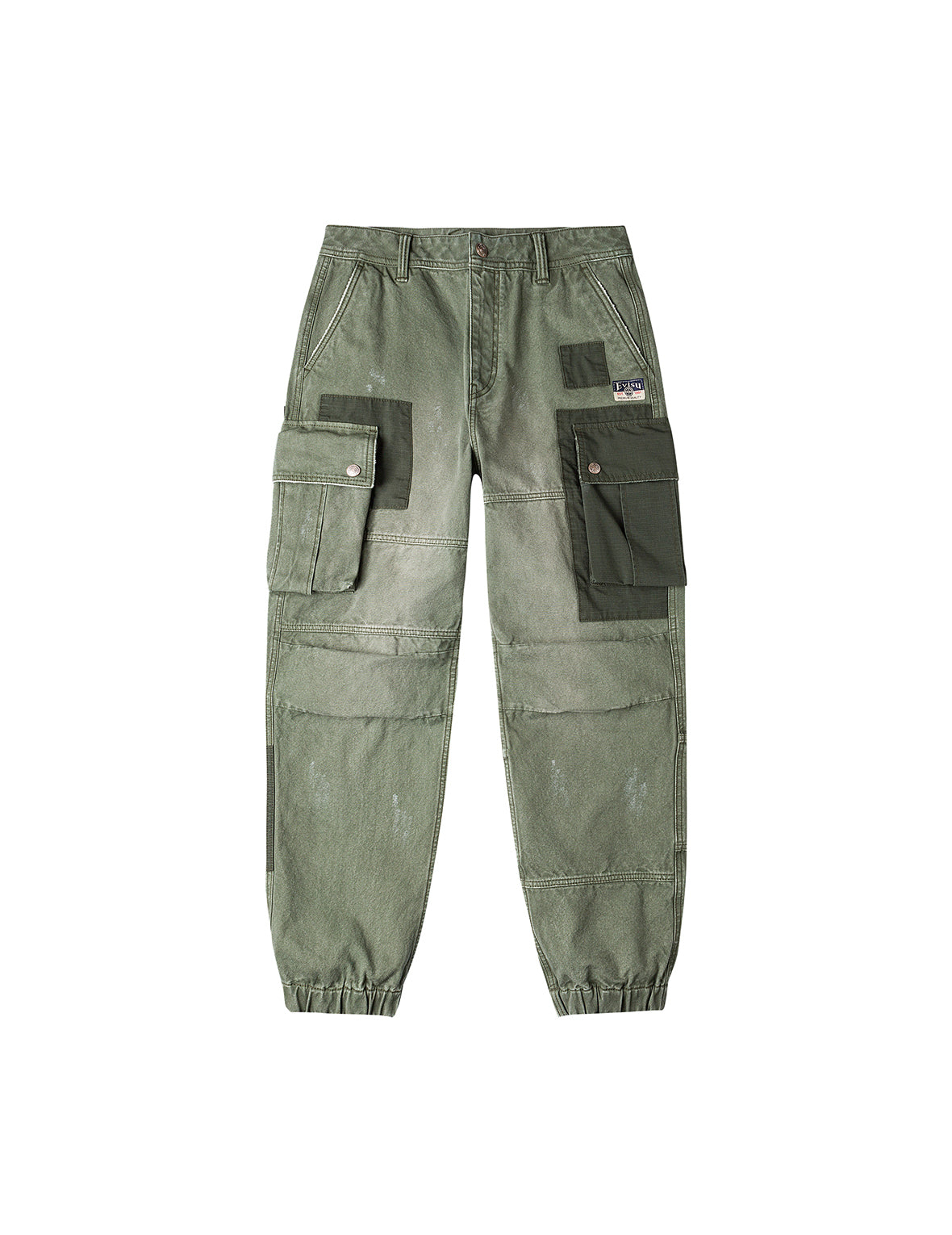 Dual Seagull Print Loose Fit Washed Woven Cargo Joggers